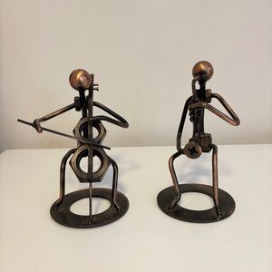 Recycled Nuts and Bolts Metal Cello and Saxophone Musician Figurines Sculptures